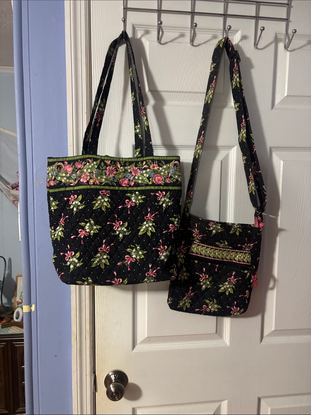 Vera Bradley Black Quilted Floral Tote and Crossbody Set